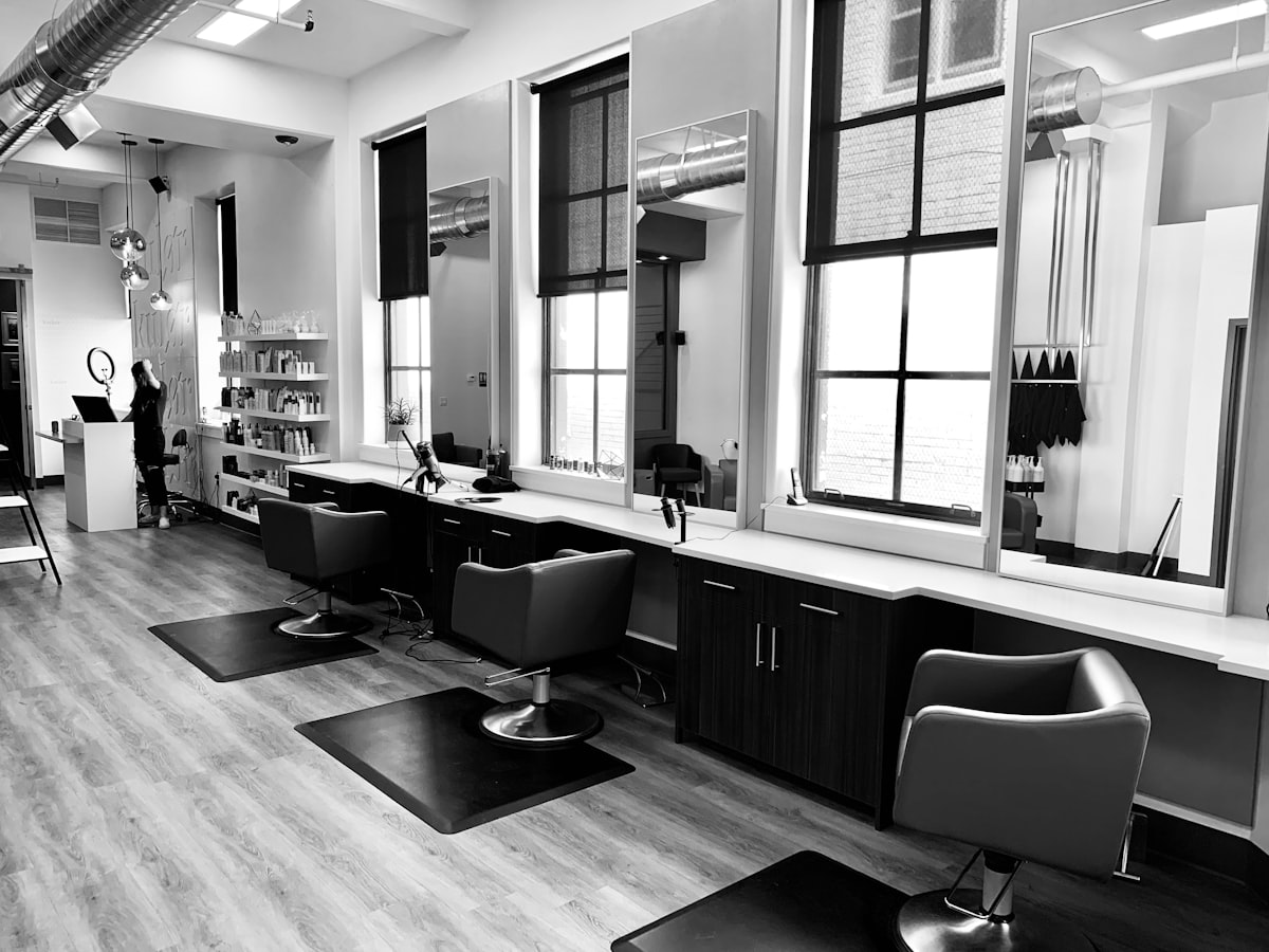 Styling chairs and mirrors in a hair salon